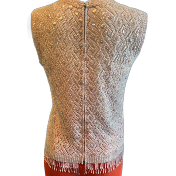 VTG 50’s Knit Top w/ Beads & Sequins| Pit 16.5” Shoulder 14”, Waist 16-18” - Picture 2 of 7